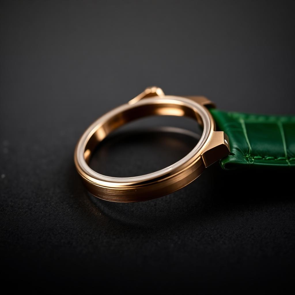 Macro of the rose-gold case profile, turned and brushed